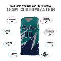 Teal Abstract Mountain Pattern Basketball Jersey 3