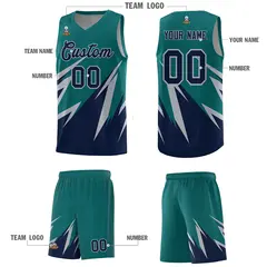 Teal Abstract Mountain Pattern Basketball Jersey 4