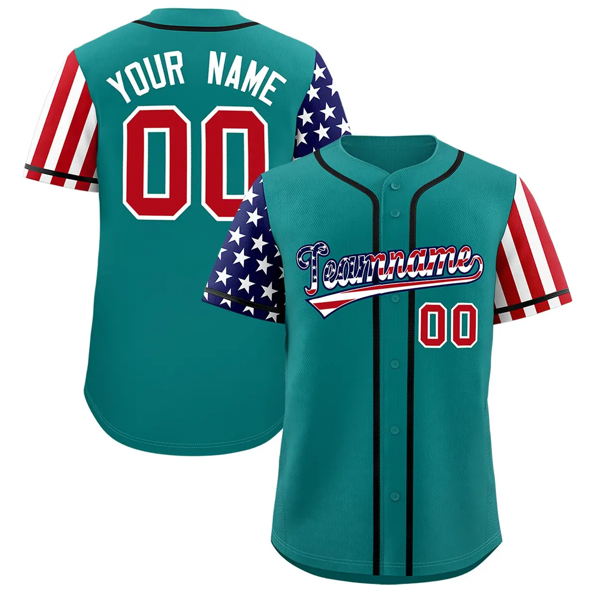 Teal American Flag Design Baseball Jersey