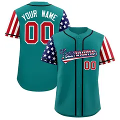 Teal American Flag Design Baseball Jersey