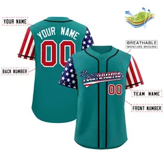 Teal American Flag Design Baseball Jersey 2
