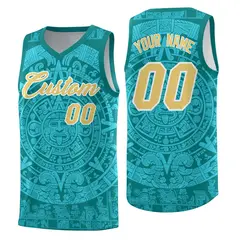Teal Aqua Aztec Sun Stone Graffiti Basketball Jersey 1
