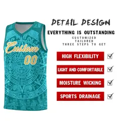 Teal Aqua Aztec Sun Stone Graffiti Basketball Jersey 2