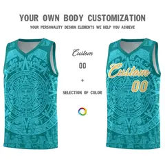 Teal Aqua Aztec Sun Stone Graffiti Basketball Jersey 3