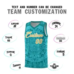 Teal Aqua Aztec Sun Stone Graffiti Basketball Jersey 4