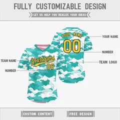 Teal Aqua Light Pink Camo Reversible Pullover Baseball Jersey 3