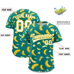 Teal Banana Graffiti Pattern Fashion Baseball Jersey 2