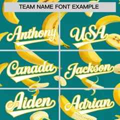 Teal Banana Graffiti Pattern Fashion Baseball Jersey 4
