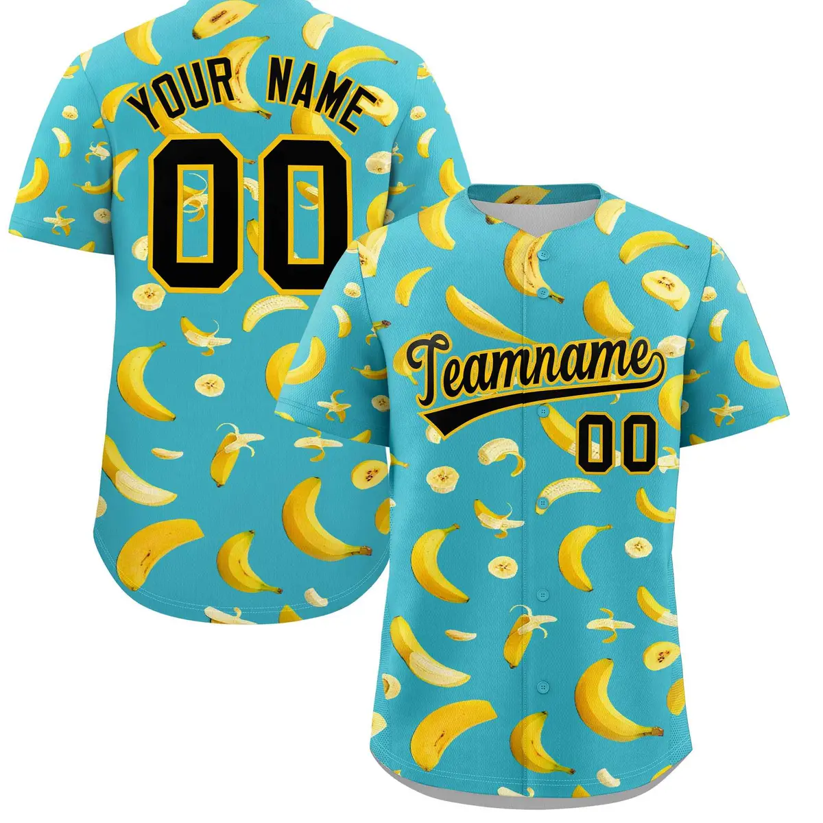 Teal Banana Graffiti Pattern Fashion Baseball Jersey
