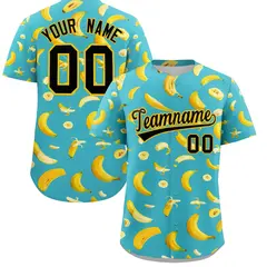 Teal Banana Graffiti Pattern Fashion Baseball Jersey 1
