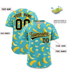Teal Banana Graffiti Pattern Fashion Baseball Jersey 2
