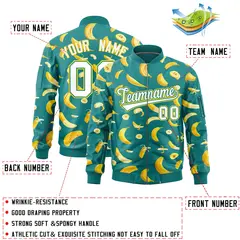 Teal Banana Pattern Varsity Letterman Bomber Jacket 2