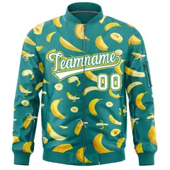 Teal Banana Pattern Varsity Letterman Bomber Jacket 3