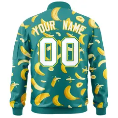 Teal Banana Pattern Varsity Letterman Bomber Jacket 4