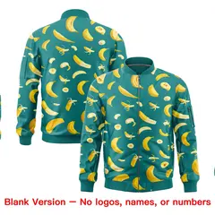 Teal Banana Pattern Varsity Letterman Bomber Jacket 8