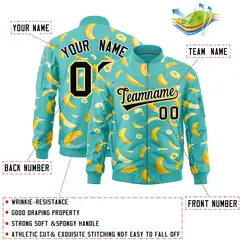 Teal Banana Pattern Varsity Letterman Bomber Jacket 2