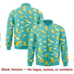 Teal Banana Pattern Varsity Letterman Bomber Jacket 8