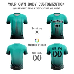 Teal Black Athletic Sport Soccer Jersey 5