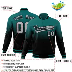 Teal Black Gradient Full-Snap Varsity Letterman Jacket 2