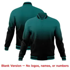 Teal Black Gradient Full-Snap Varsity Letterman Jacket 7