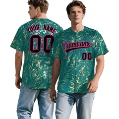 Teal Black Metallic Gold Splatter Baseball Jersey 1