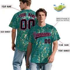 Teal Black Metallic Gold Splatter Baseball Jersey 2