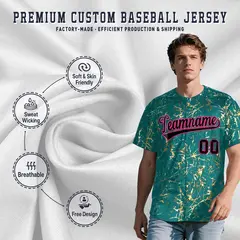 Teal Black Metallic Gold Splatter Baseball Jersey 3