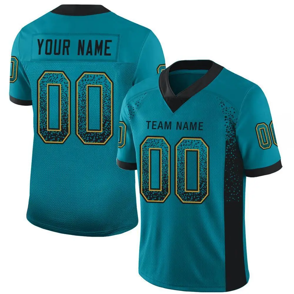 Teal Black-Old Gold Drift Fashion Mesh Football Jersey