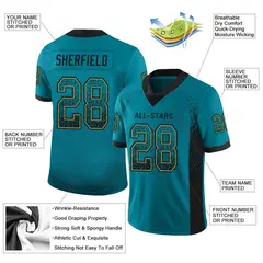 Teal Black-Old Gold Drift Fashion Mesh Football Jersey 2