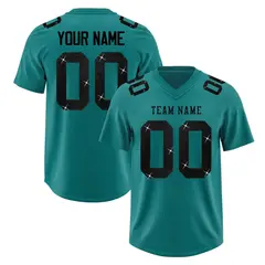 Teal Black Sequin Lettering Breathable Football Jersey 1