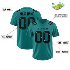 Teal Black Sequin Lettering Breathable Football Jersey 2