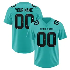 Teal Black Sequin Lettering Football Jersey 1