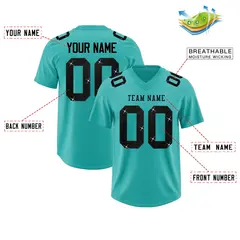 Teal Black Sequin Lettering Football Jersey 2