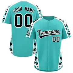 Teal Black Side Camo Baseball Jersey