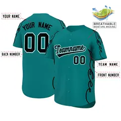 Teal Black Side Flame Outline Baseball Jersey 2