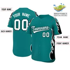 Teal Black Side Flame Outline Baseball Jersey 2