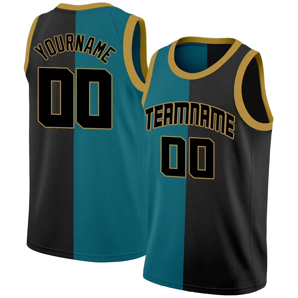 Teal Black Split Fashion Basketball Jersey