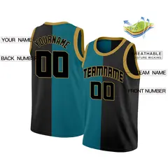 Teal Black Split Fashion Basketball Jersey 2