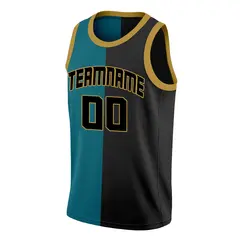 Teal Black Split Fashion Basketball Jersey 3