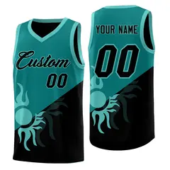 Teal Black Sunburst Two Tone Drapable Basketball Jersey 1