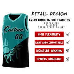 Teal Black Sunburst Two Tone Drapable Basketball Jersey 3