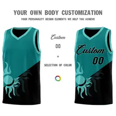 Teal Black Sunburst Two Tone Drapable Basketball Jersey 4