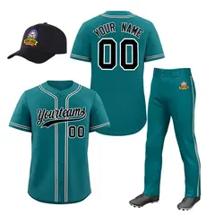 Teal Black Team Baseball Jersey Pants Hat Package 1