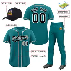 Teal Black Team Baseball Jersey Pants Hat Package 2