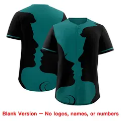 Teal Black Valentine's Day Couple Silhouettes Baseball Jersey 2