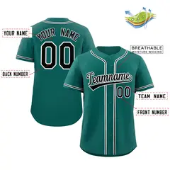 Teal Black-White Authentic Classic Baseball Jersey 2