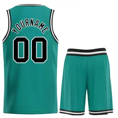 Teal Black-White Bull Classic Sets Basketball Jersey 2
