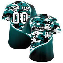 Teal Black White Camo Gradient Fashion Baseball Jersey