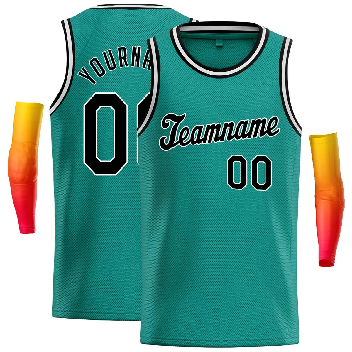 Teal Black-White Classic Casual Basketball Jersey