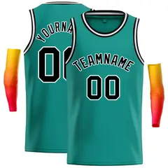 Teal Black-White Classic Casual Basketball Jersey